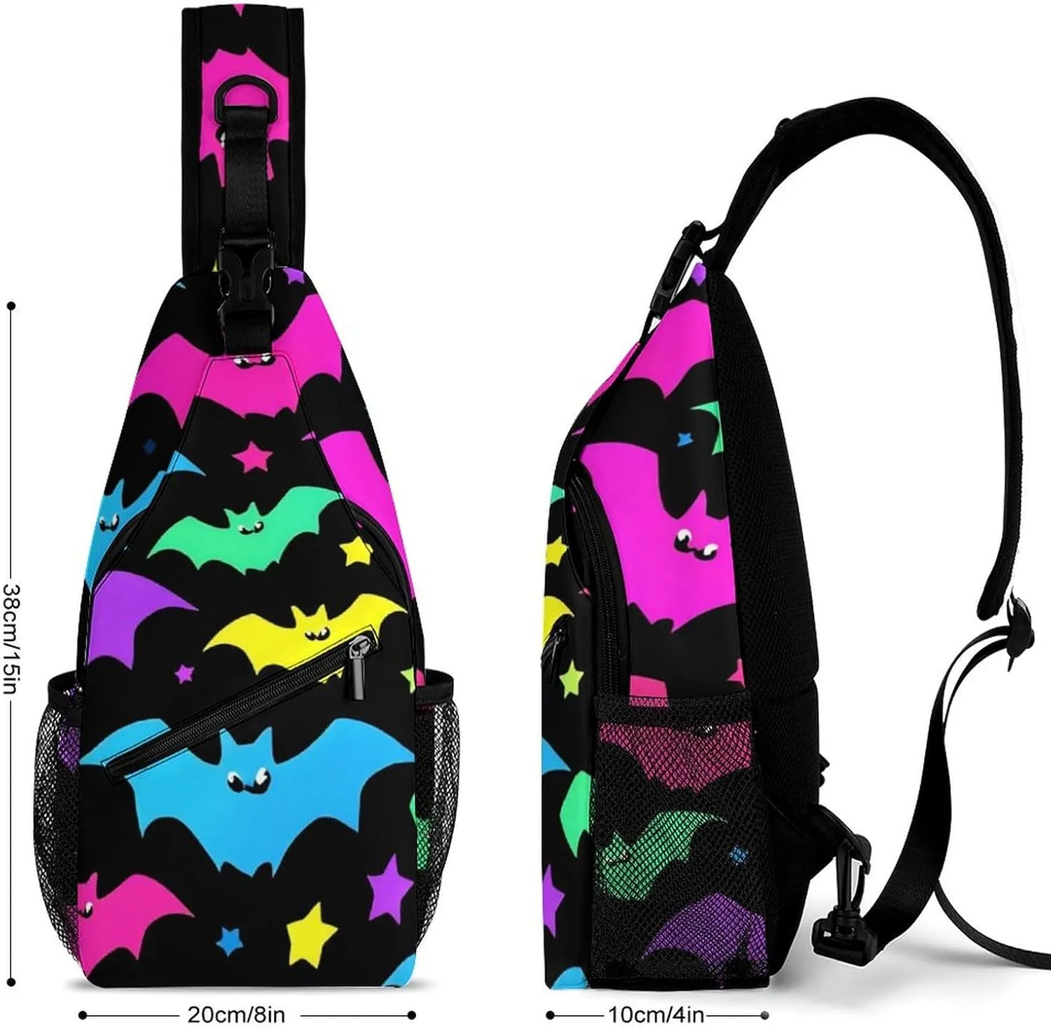 Supdreamc Ultra Lightweight Sling Bag Backpack Shoulder Crossbody Bag Chest Pack Anti-Theft Multipurpose Bag for Outdoor Cycling Hiking Travel (Halloween Cool Neon Bats)