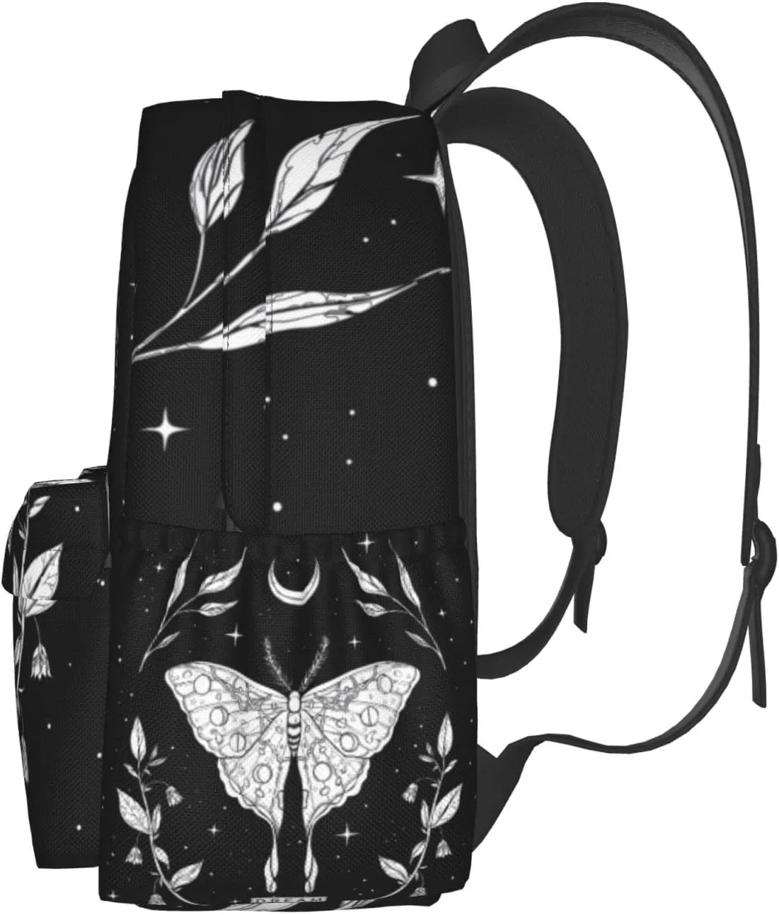 SUPLUCHOM School Backpack Black White Butterfly Moon Tarot Casual Daypack Men Women Polyester Laptop Bag with Side Pockets Bookbag for Travel Hiking Work Student Over 3 Years Old Kids