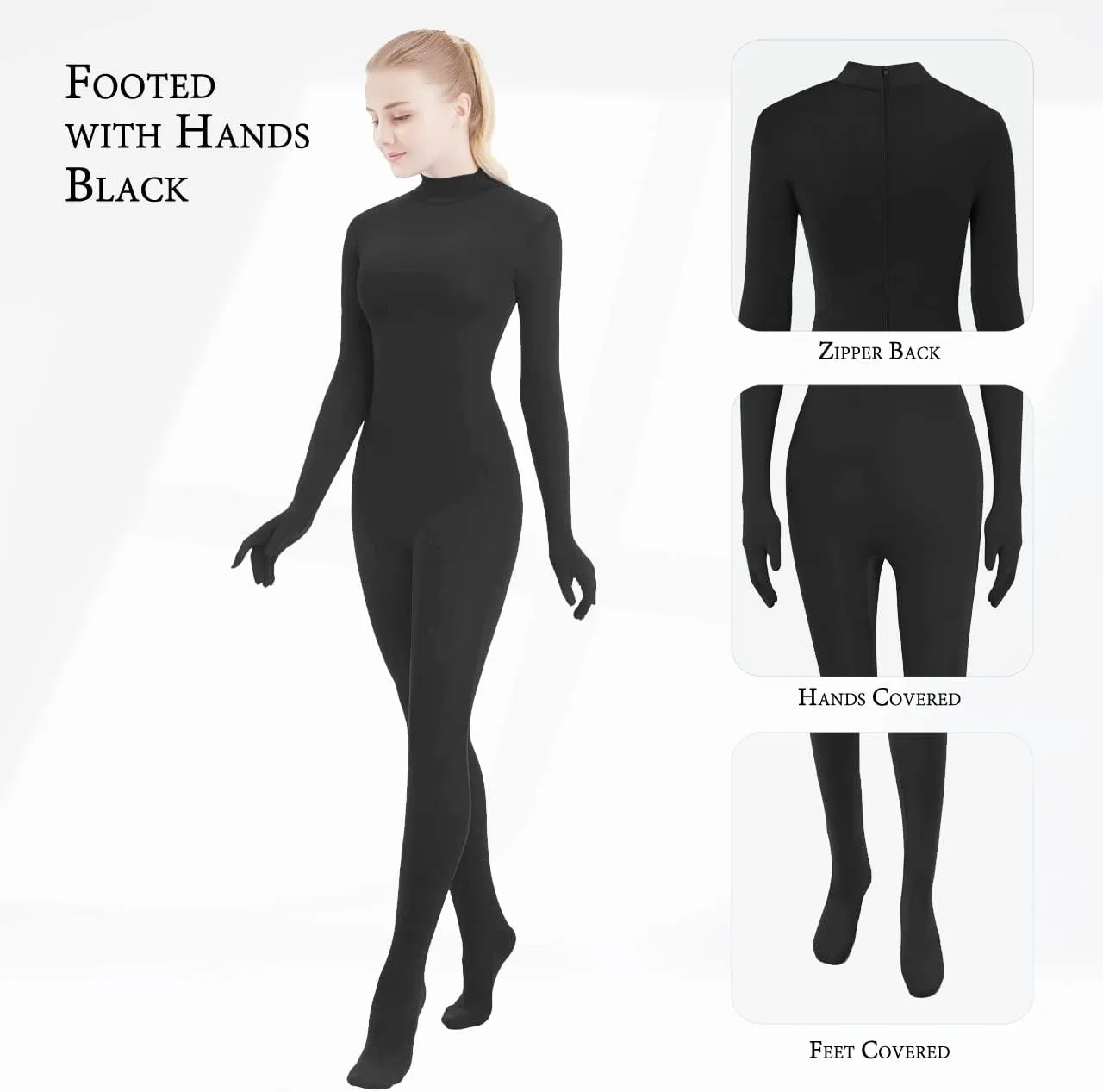 SUPRNOWA Full Body Unitard Turtleneck Spandex Footed/Footless Long Sleeve Unisex