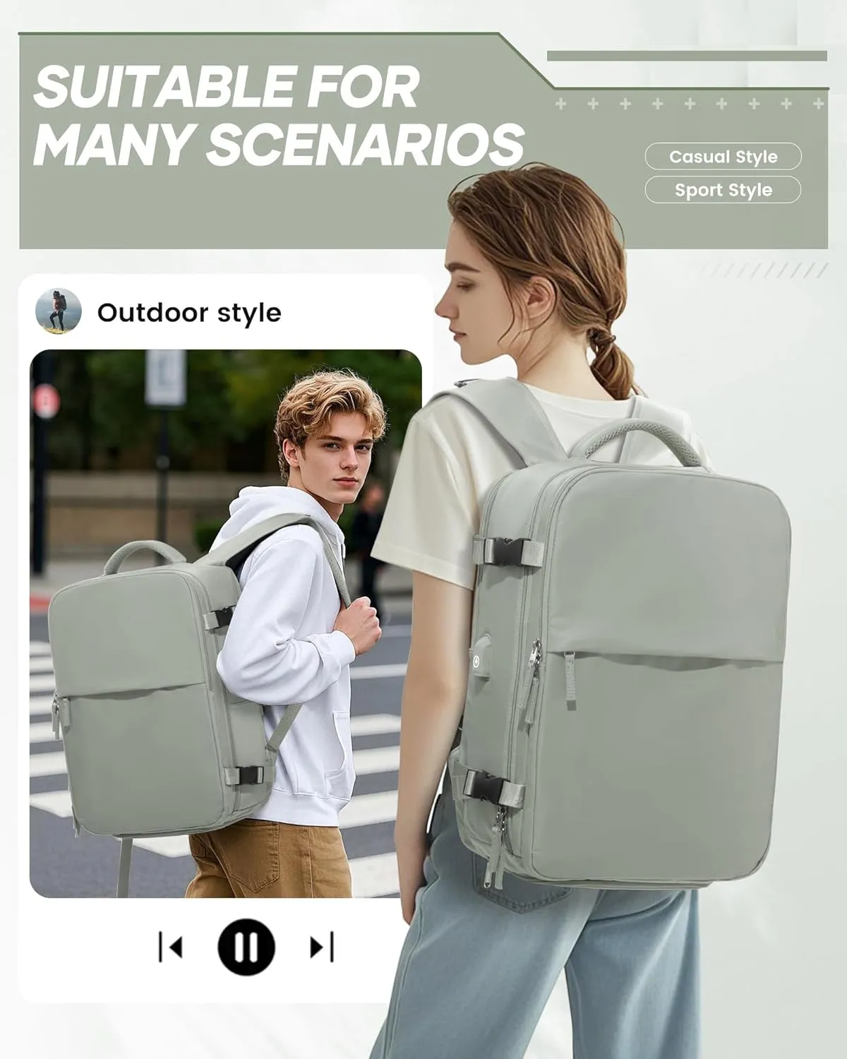 suwasp Vacuum Compression Backpack, 45L Expandable Travel Backpack with Electric Vacpack Pump, Travel Vacuum Bags with Shoe Compartment/17inch Laptop Compartment/USB Port, Glassgreen