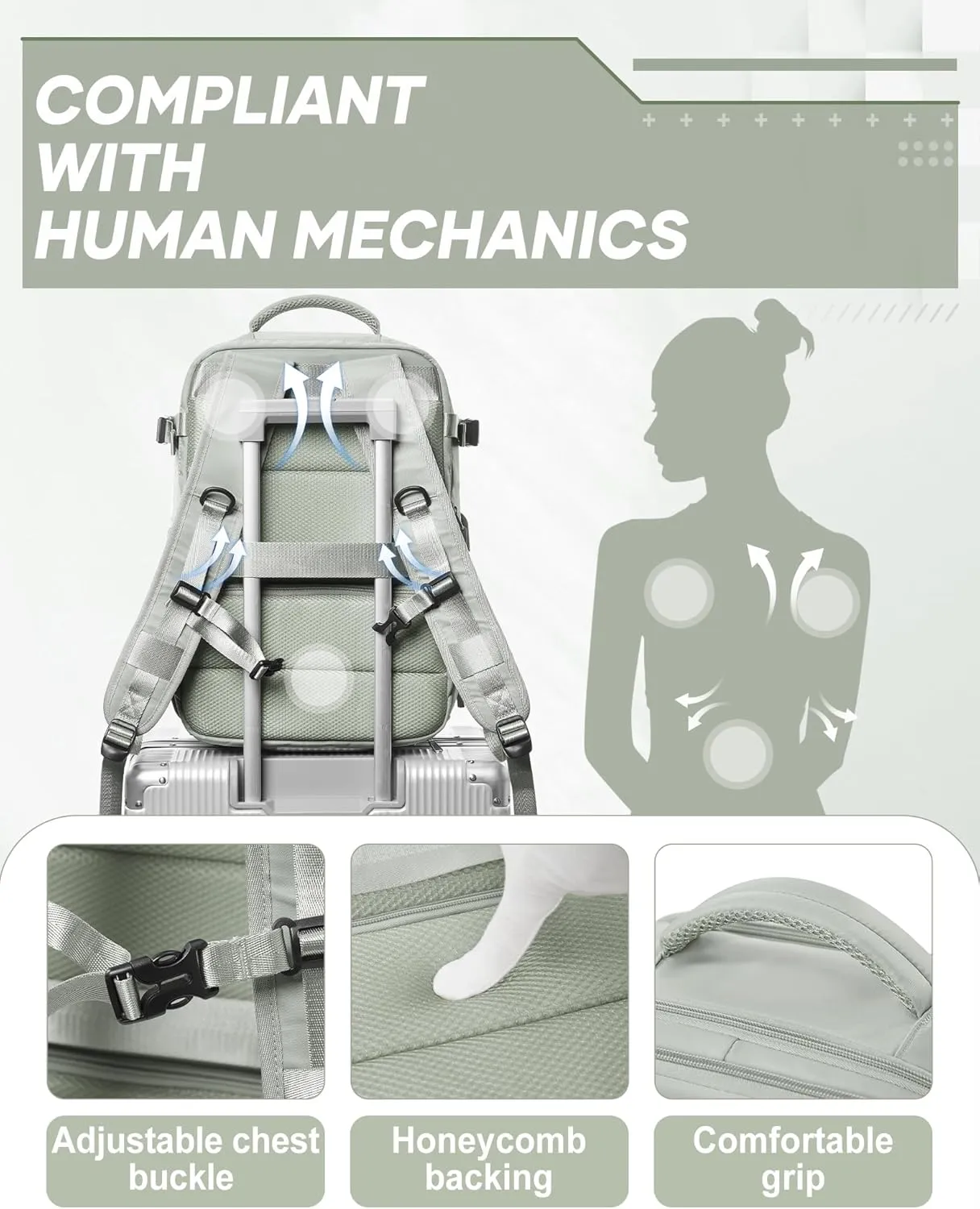 suwasp Vacuum Compression Backpack, 45L Expandable Travel Backpack with Electric Vacpack Pump, Travel Vacuum Bags with Shoe Compartment/17inch Laptop Compartment/USB Port, Glassgreen