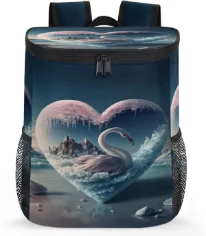 Swan Iceberg Heart Romantic Love Cooler Backpack Insulated Soft Cooler Bag Lightweight Waterproofing Cooler Lunch Backpack 25 Cans Cooler Backpack for Hiking Camping Beach