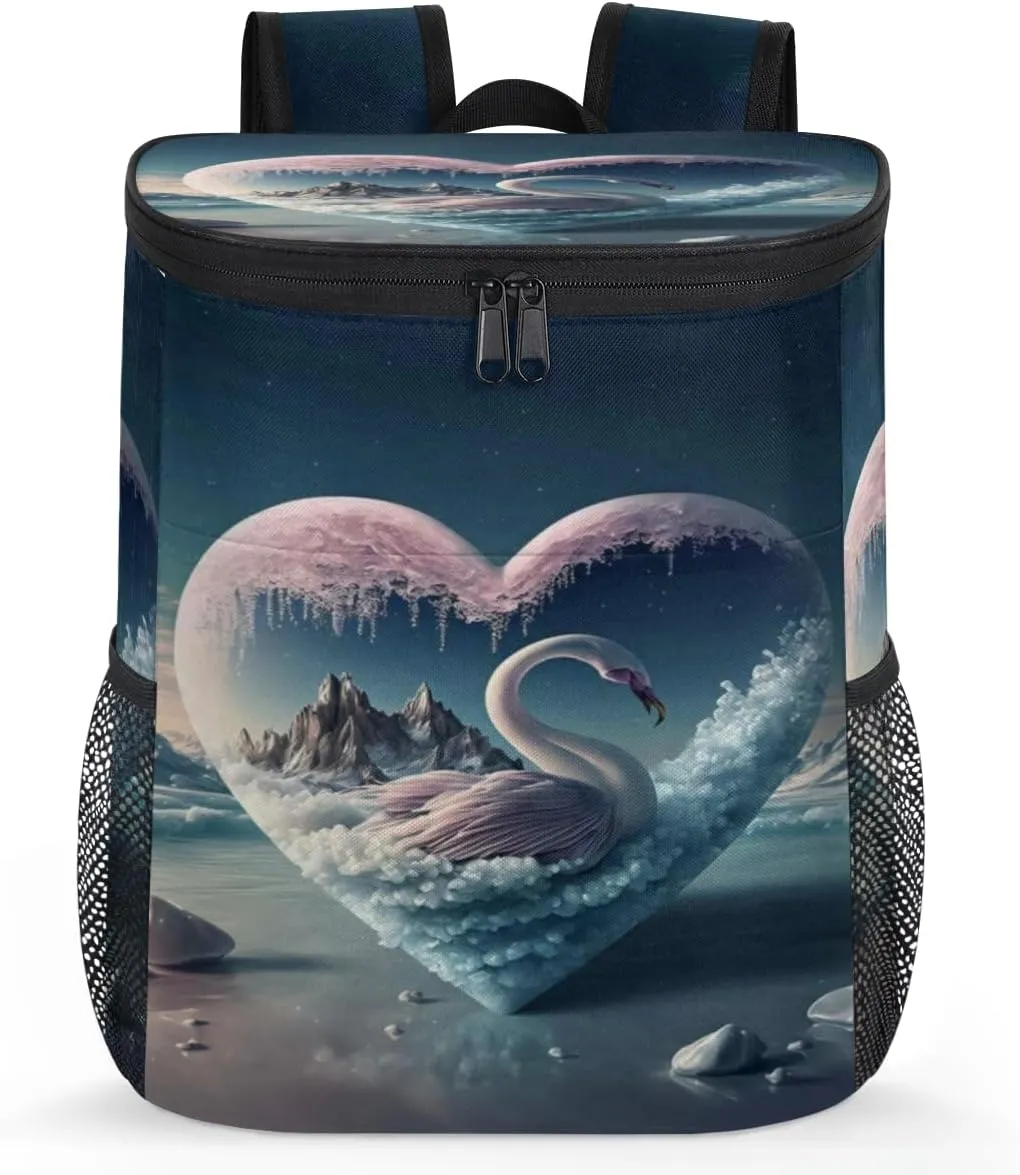 Swan Iceberg Heart Romantic Love Cooler Backpack Insulated Soft Cooler Bag Lightweight Waterproofing Cooler Lunch Backpack 25 Cans Cooler Backpack for Hiking Camping Beach