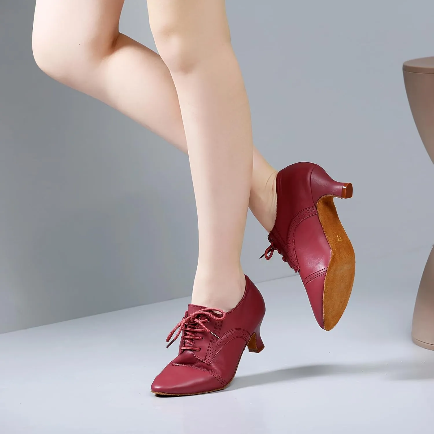SWDZM Leather Ballroom Dance Practice Shoes for Women Closed Toe Modern Salsa Rhythm Teaching Shoes