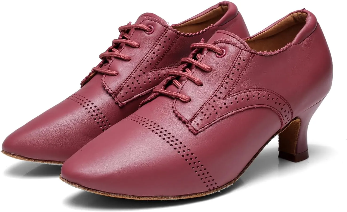 SWDZM Leather Ballroom Dance Practice Shoes for Women Closed Toe Modern Salsa Rhythm Teaching Shoes