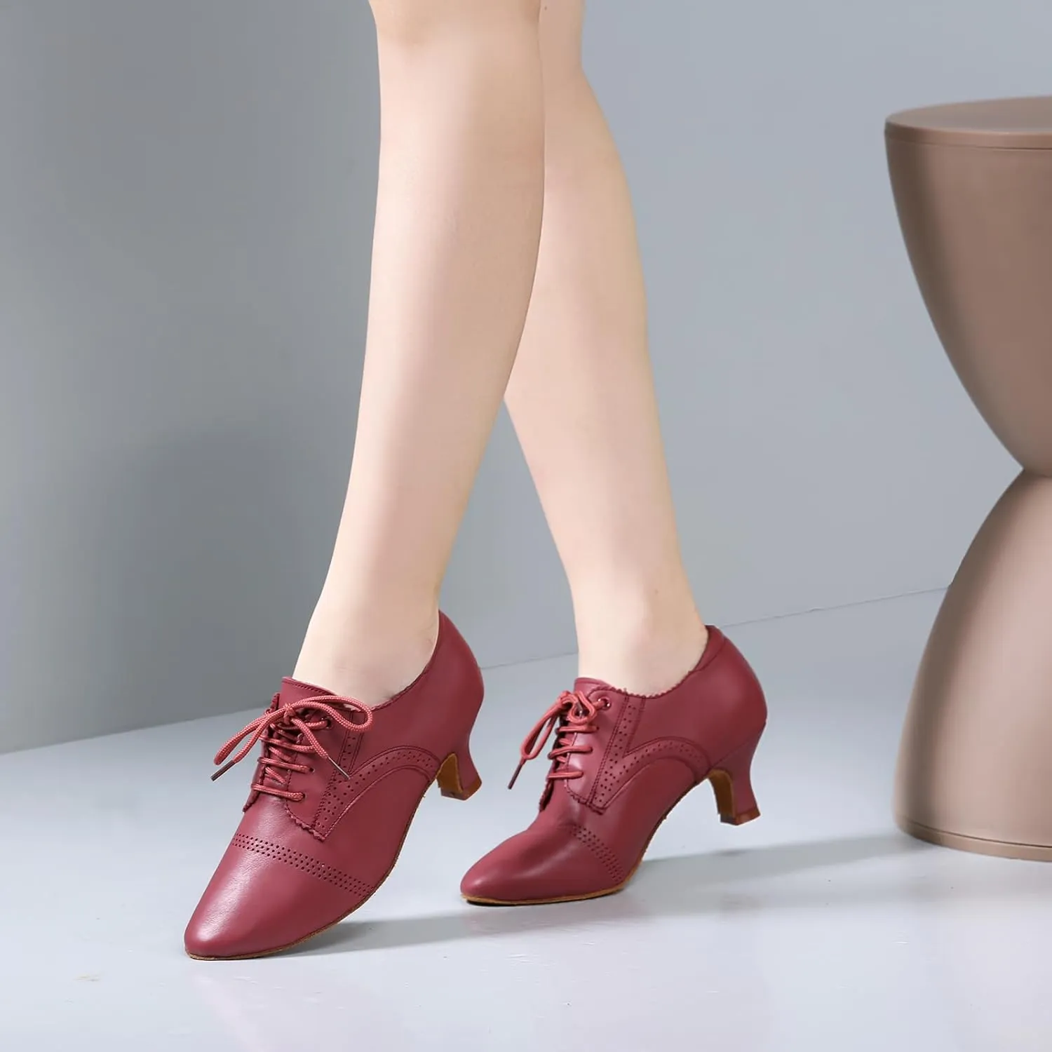 SWDZM Leather Ballroom Dance Practice Shoes for Women Closed Toe Modern Salsa Rhythm Teaching Shoes