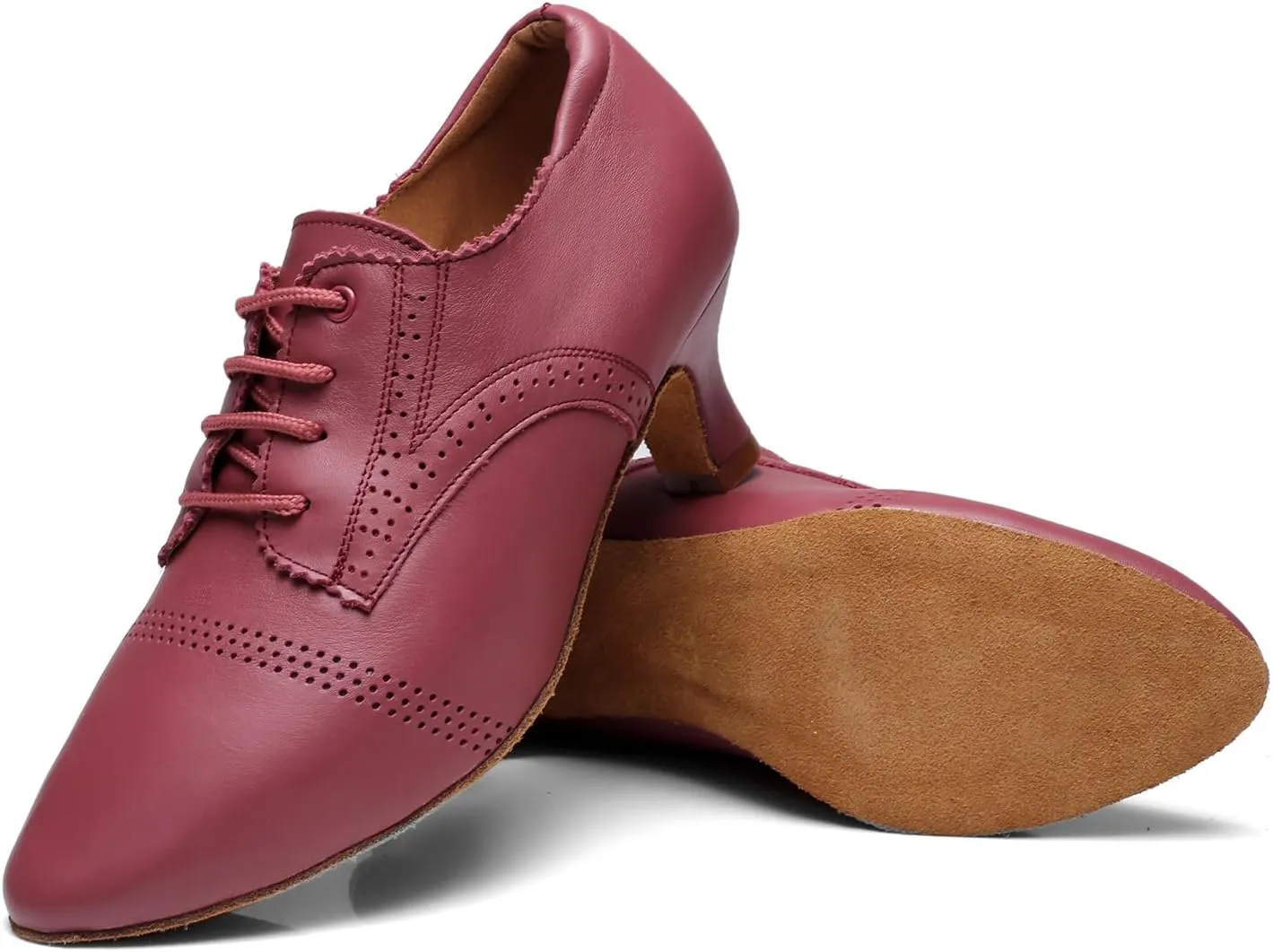SWDZM Leather Ballroom Dance Practice Shoes for Women Closed Toe Modern Salsa Rhythm Teaching Shoes