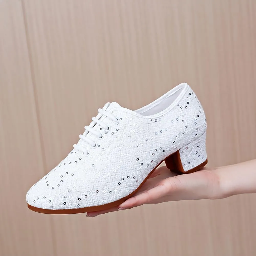 SWDZM Men&Women Ballroom Dance Shoes Low Heel Lace up Latin Salsa Practice Dancing Shoes