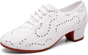 SWDZM Men&Women Ballroom Dance Shoes Low Heel Lace up Latin Salsa Practice Dancing Shoes