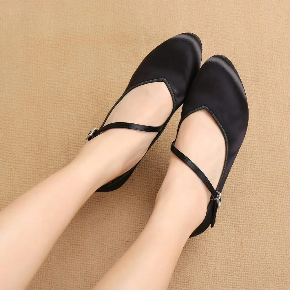 SWDZM Women Ballroom Dance Shoes Closed Toe Latin Salsa Walts Tango Character Dancing Shoes
