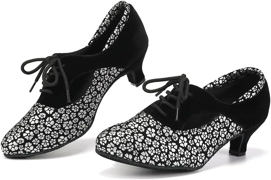 SWDZM Women Latin Dance Shoes Closed Toe Lace-up Ballroom Salsa Tango Teacher Practice Performance Dance Shoes,Model-KU-JT