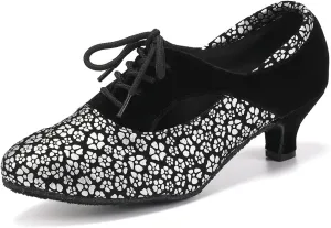 SWDZM Women Latin Dance Shoes Closed Toe Lace-up Ballroom Salsa Tango Teacher Practice Performance Dance Shoes,Model-KU-JT