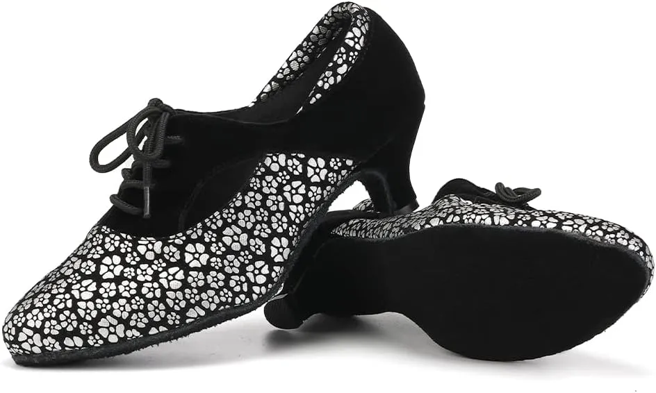SWDZM Women Latin Dance Shoes Closed Toe Lace-up Ballroom Salsa Tango Teacher Practice Performance Dance Shoes,Model-KU-JT