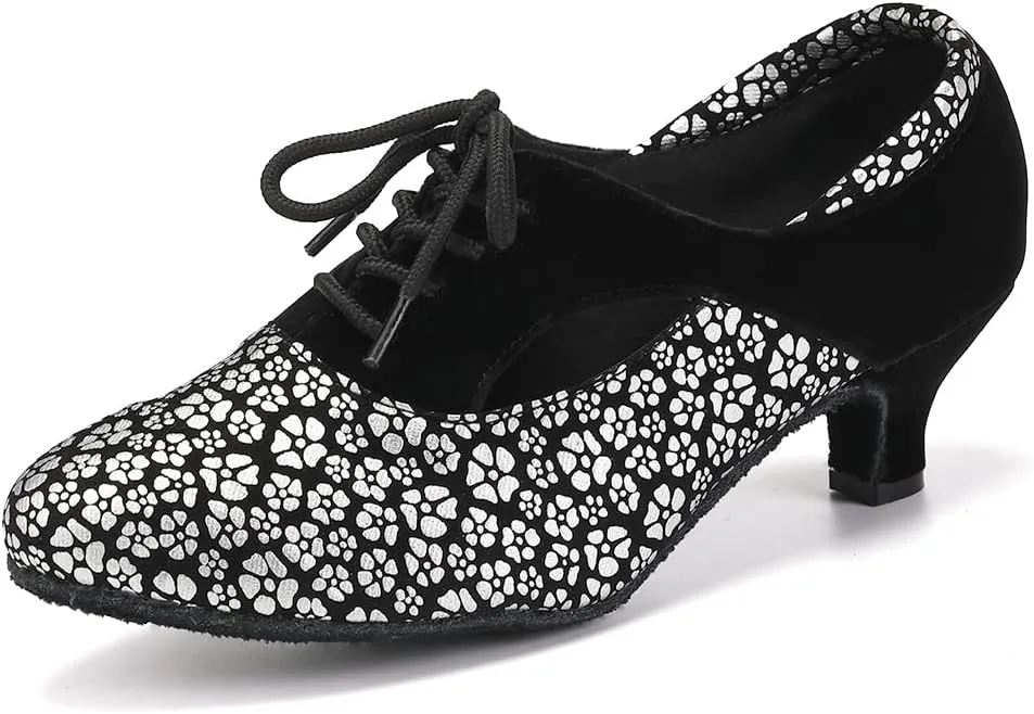 SWDZM Women Latin Dance Shoes Closed Toe Lace-up Ballroom Salsa Tango Teacher Practice Performance Dance Shoes,Model-KU-JT