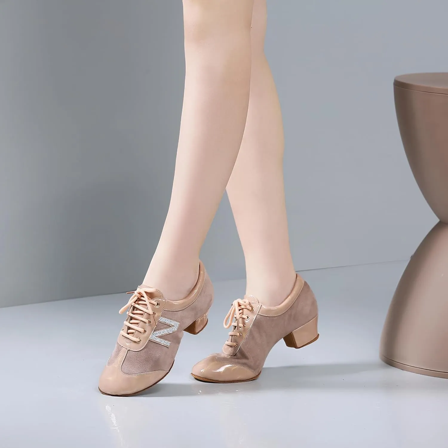 SWDZM Women Leather Ballroom Dance Shoes Closed Toe Lace-up Rhythm Teaching Practice Dancing Shoes