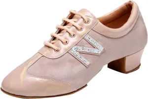 SWDZM Women Leather Ballroom Dance Shoes Closed Toe Lace-up Rhythm Teaching Practice Dancing Shoes
