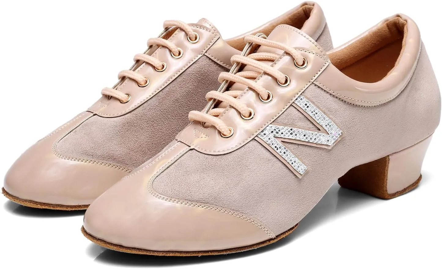 SWDZM Women Leather Ballroom Dance Shoes Closed Toe Lace-up Rhythm Teaching Practice Dancing Shoes
