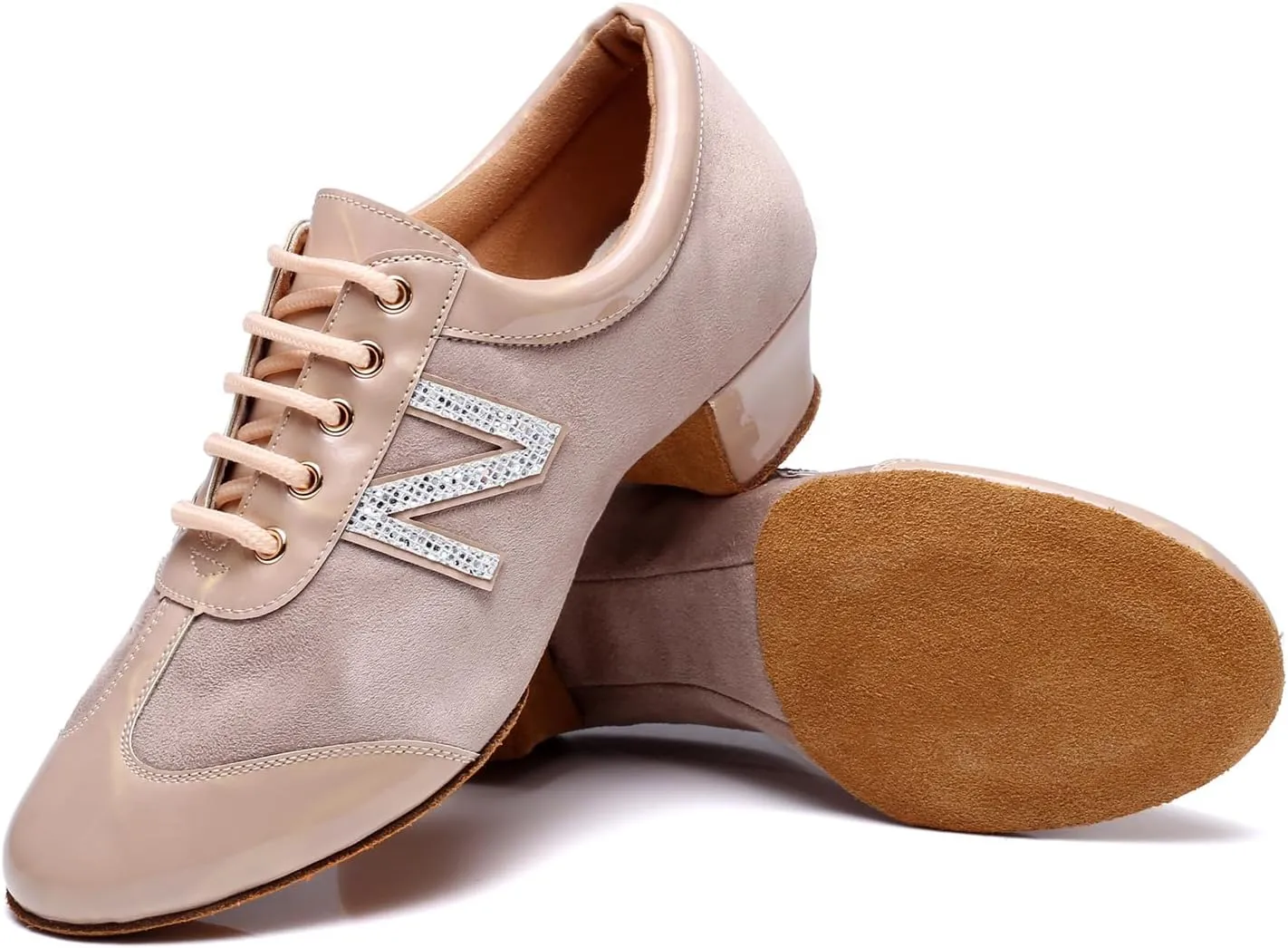 SWDZM Women Leather Ballroom Dance Shoes Closed Toe Lace-up Rhythm Teaching Practice Dancing Shoes