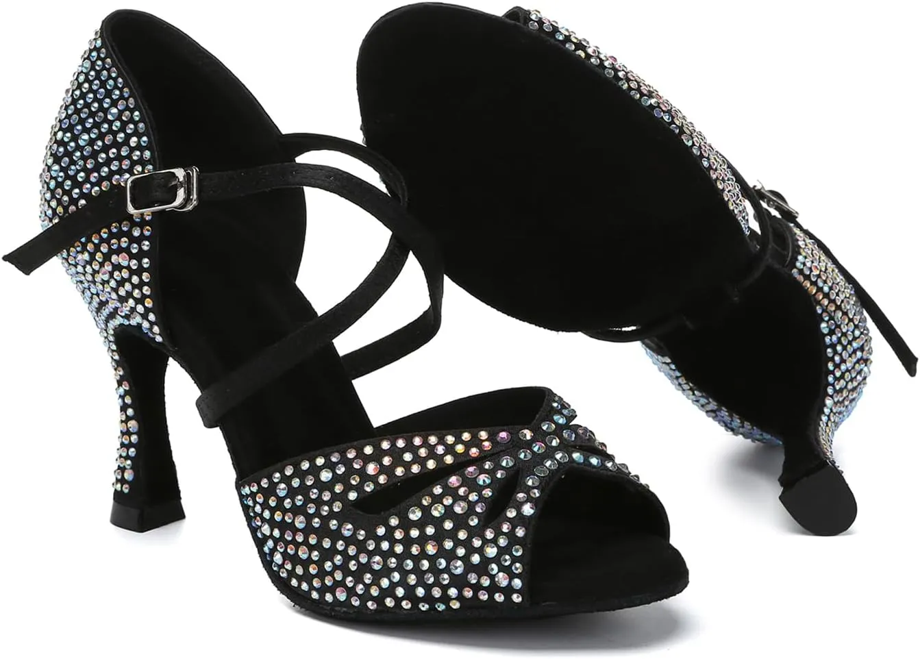 SWDZM Women Rhinestone Latin Ballroom Dance Shoes Practice Salsa Dancing Heels