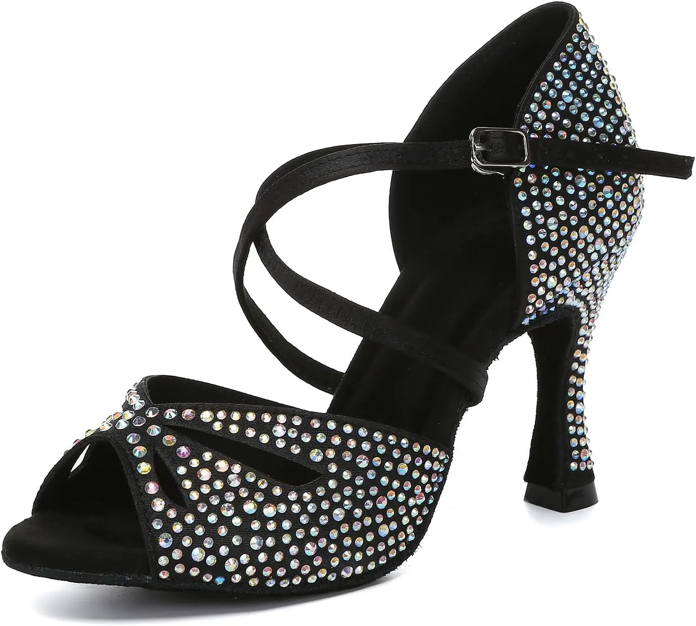 SWDZM Women Rhinestone Latin Ballroom Dance Shoes Practice Salsa Dancing Heels