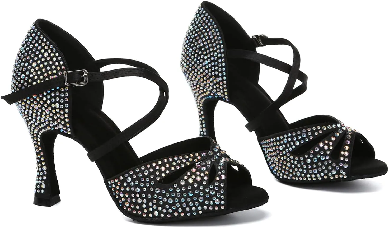 SWDZM Women Rhinestone Latin Ballroom Dance Shoes Practice Salsa Dancing Heels
