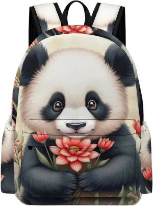 SWEET TANG Novelty Backpack with Mesh Pockets Multifunction College Laptop Rucksack Daypack for Men Women, Large Capacity Backpack Compatible with Cute Panda Flower