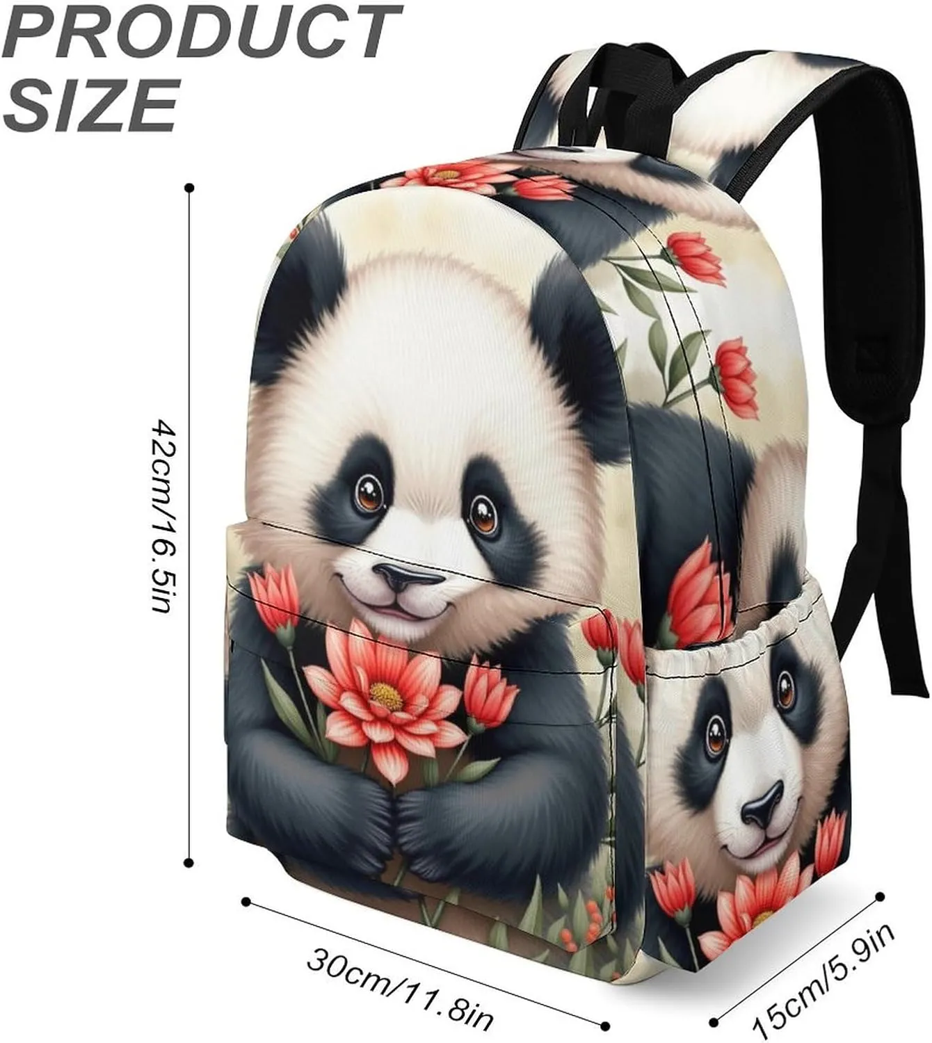 SWEET TANG Novelty Backpack with Mesh Pockets Multifunction College Laptop Rucksack Daypack for Men Women, Large Capacity Backpack Compatible with Cute Panda Flower