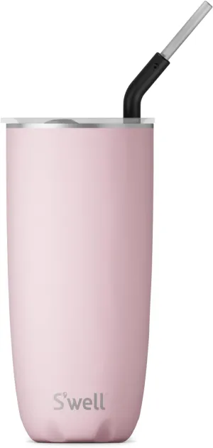 S'well Stainless Steel Tumbler with Straw and Slide-Open Lid, 24oz, Pink Topaz, Triple Layered Vacuum Insulated Containers Keeps Drinks Cold for 18 Hours and Hot for 5, BPA Free