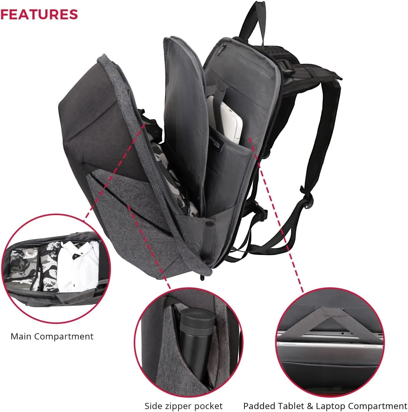 Swissdigital Design Large Laptop Backpack for Man, TSA-Friendly 15.6" Laptop Bag with USB Charging Port and Vibrating Massager,Suitable for Business/Travel/Commute Daily, Grey | COSMO 3.0