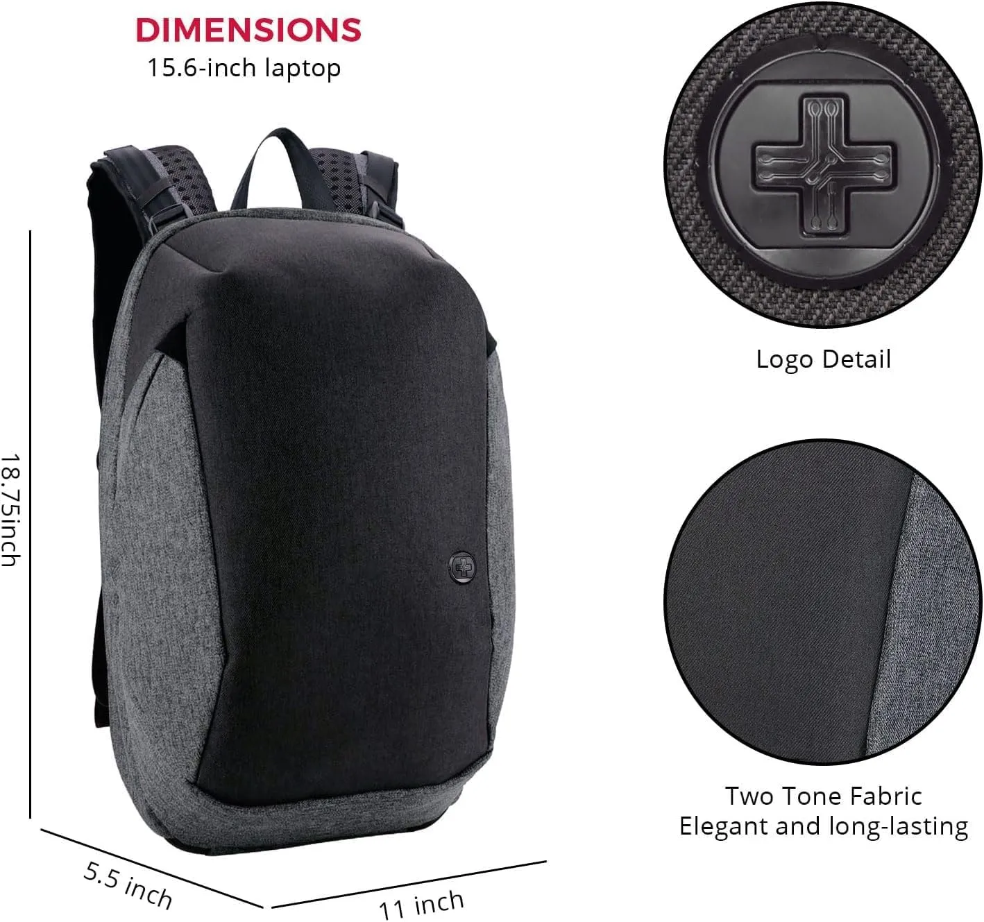 Swissdigital Design Large Laptop Backpack for Man, TSA-Friendly 15.6" Laptop Bag with USB Charging Port and Vibrating Massager,Suitable for Business/Travel/Commute Daily, Grey | COSMO 3.0