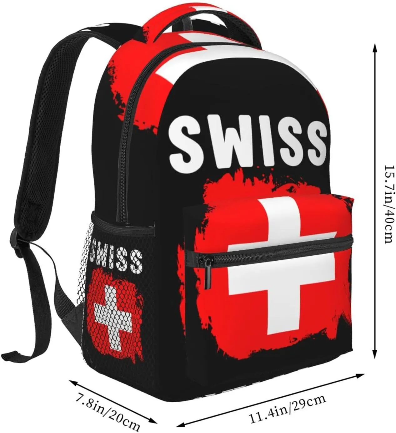Switzerland Swiss Flag Backpack Casual Pack Bag Laptop Backpack With Side Pocket Front Zipper Pocket Bookpack Travel Daypack Picnic Rucksack