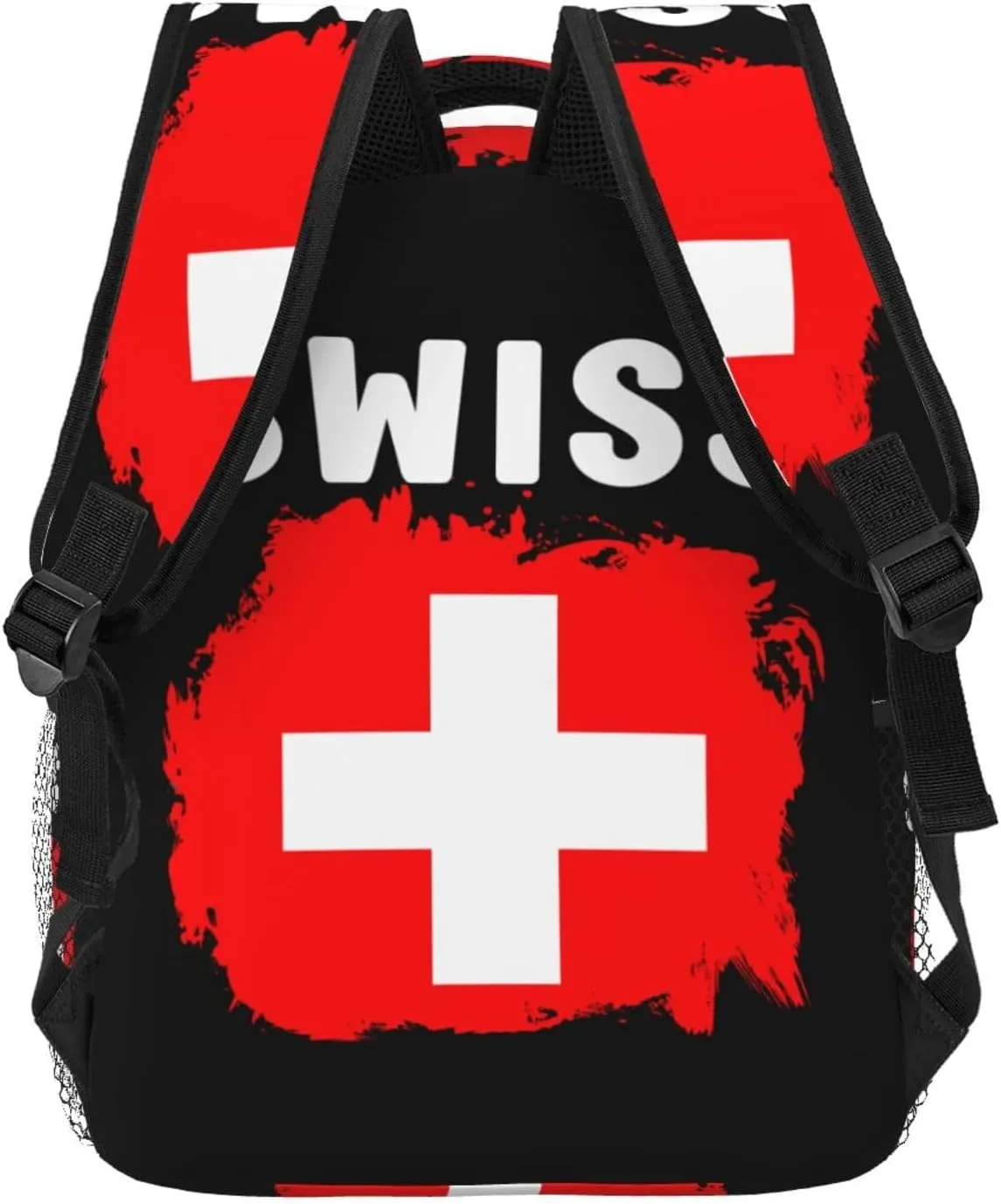 Switzerland Swiss Flag Backpack Casual Pack Bag Laptop Backpack With Side Pocket Front Zipper Pocket Bookpack Travel Daypack Picnic Rucksack
