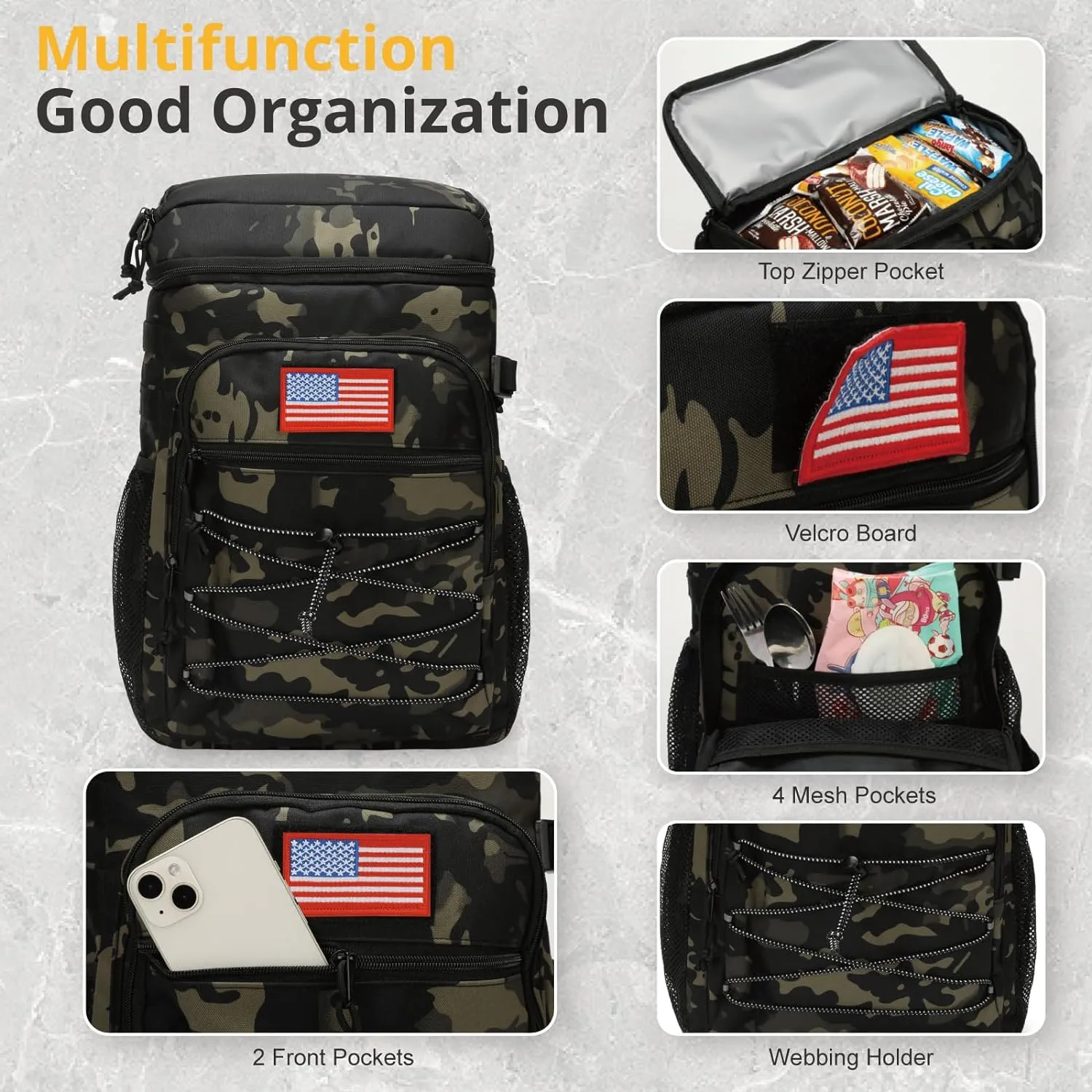 Tactical Backpack Cooler, 25L Cooler Backpack Insulated Leak-Proof, Heavy Duty Large Lunch Backpack, Waterproof Ice Chest Backpack for Men Women Adults Work Daytrip Camping Beach Hiking Accessories