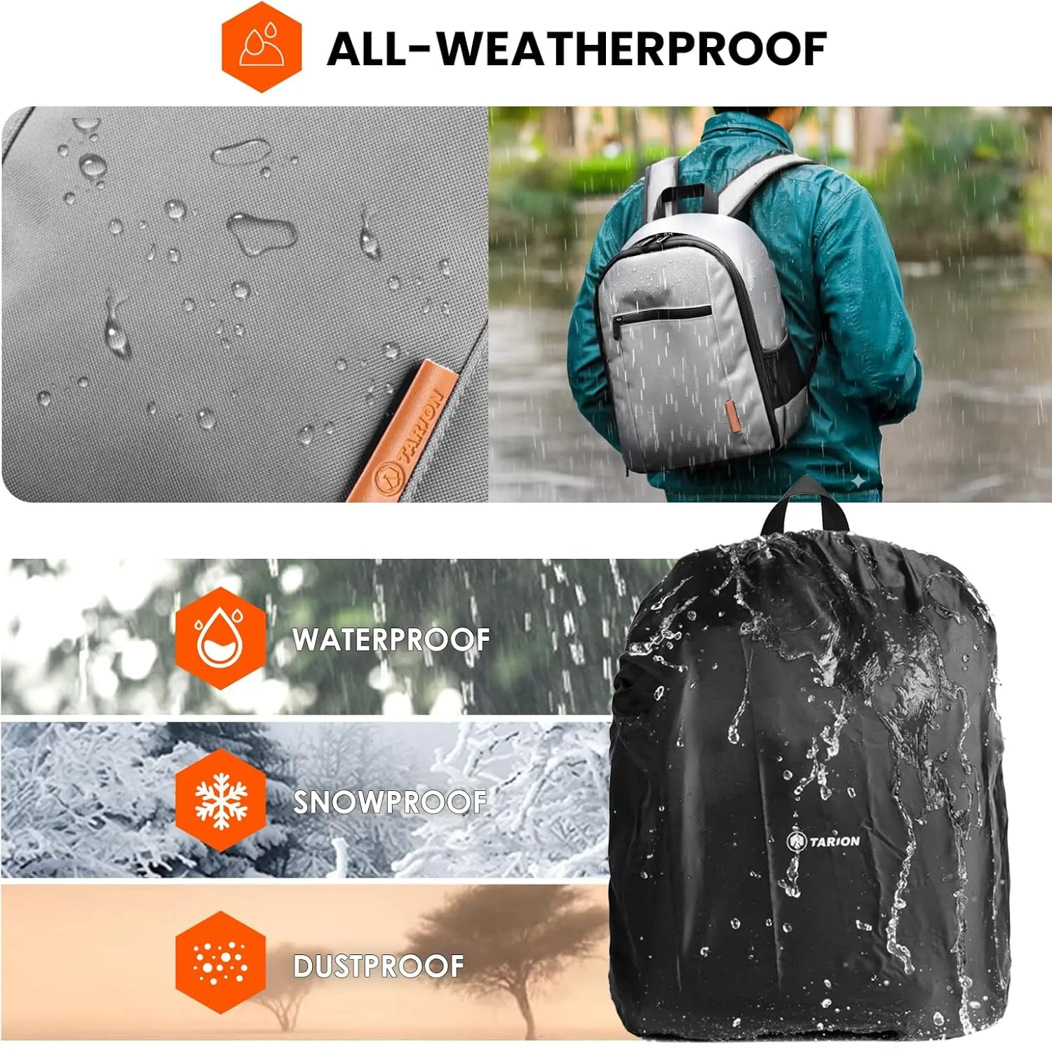 TARION Camera Backpack Bag for Photographers: DSLR Camera Bag with Laptop Compartment Waterproof Raincover Travel Photo Backpack Bag Case Gray TB-M