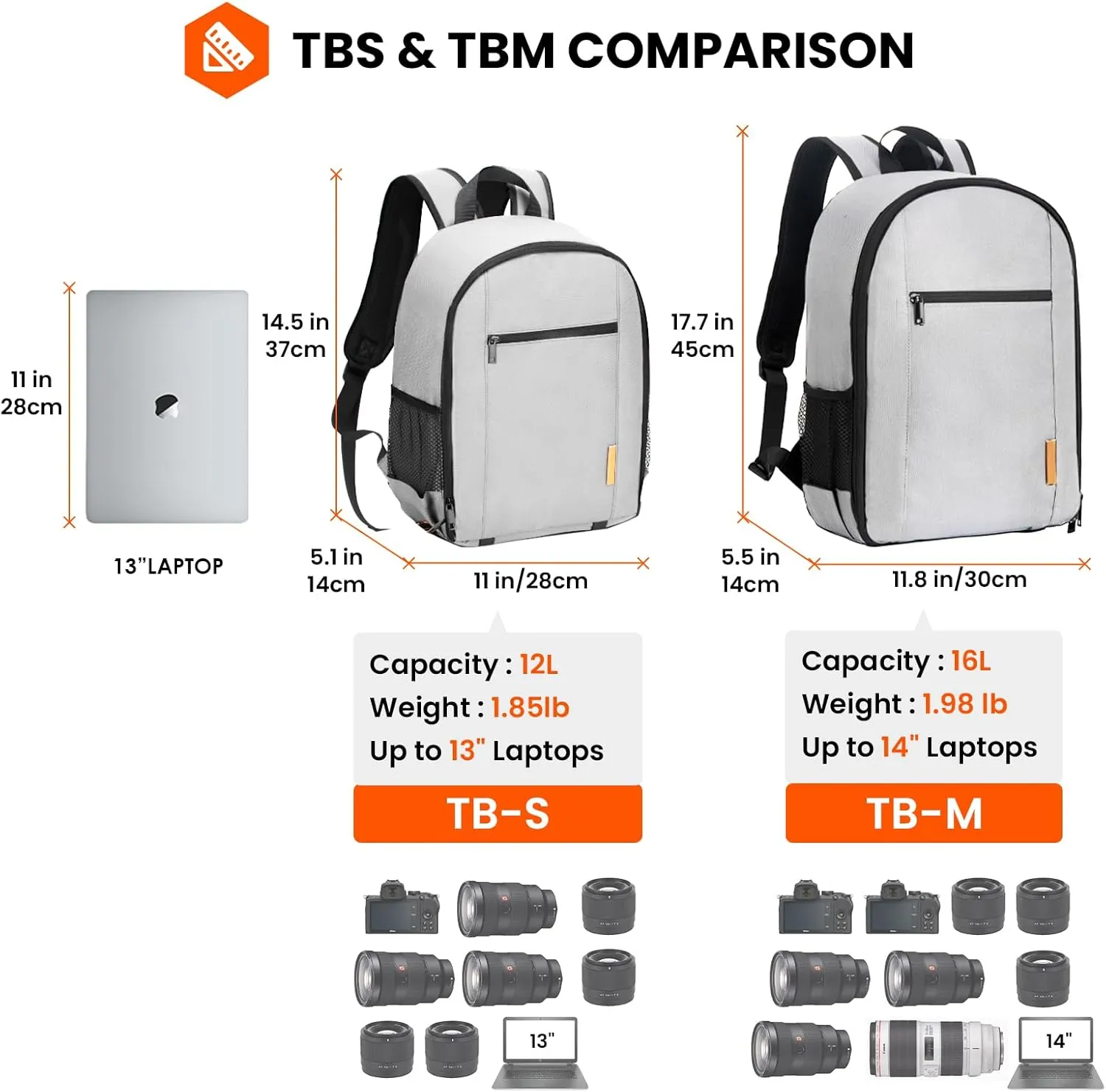 TARION Camera Backpack Bag for Photographers: DSLR Camera Bag with Laptop Compartment Waterproof Raincover Travel Photo Backpack Bag Case Gray TB-M