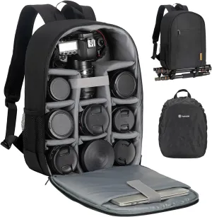 TARION Camera Bag DSLR Camera Backpack with Waterproof Raincover Laptop Compartment Photography Backpack Case Photo Bag for Women Men Photographers DSLR SLR Mirrorless Camera Lens Tripod Black TB-M