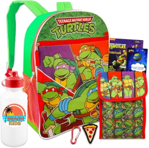 Teenage Mutant Ninja Turtles Backpack and Lunch Bag Set - Bundle with TMNT Backpack for Boys, Lunch Box, Water Bottle, Stickers, More | TMNT School Bag
