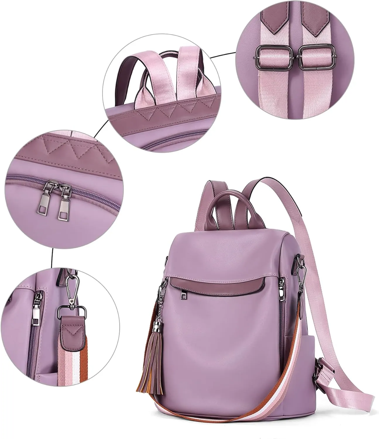 Telena Backpack Purse for Women, PU Leather Anti Theft Travel Purse Shoulder Bags with Tassel