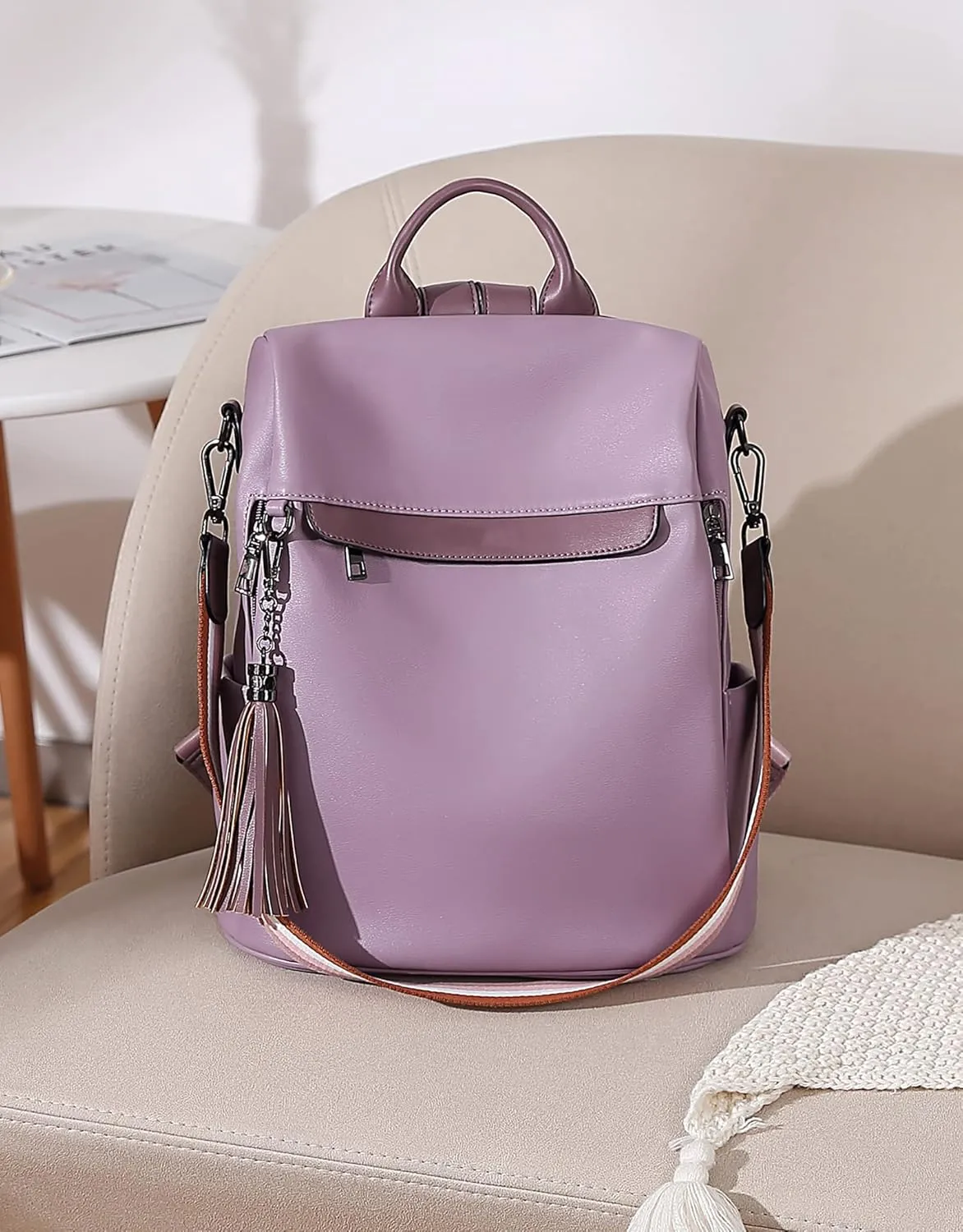 Telena Backpack Purse for Women, PU Leather Anti Theft Travel Purse Shoulder Bags with Tassel