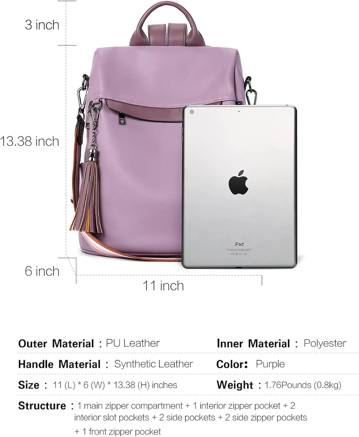 Telena Backpack Purse for Women, PU Leather Anti Theft Travel Purse Shoulder Bags with Tassel