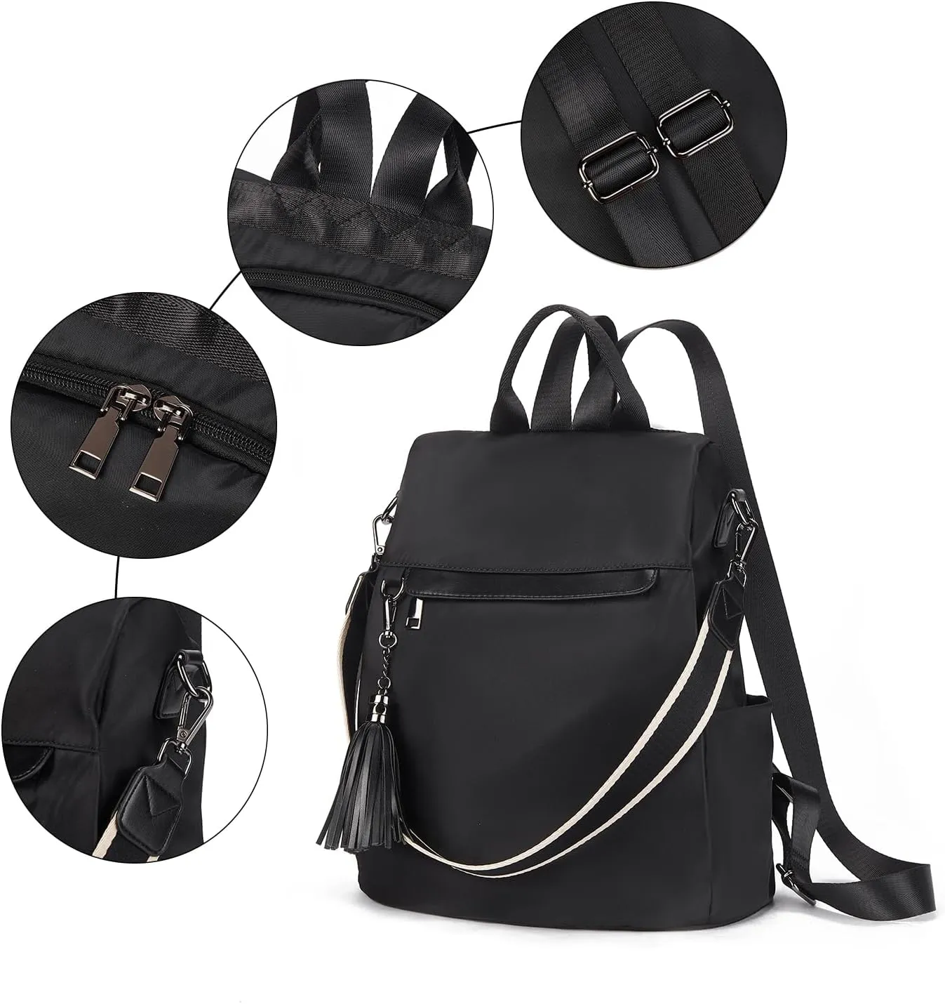 Telena Backpack Purse for Women, PU Leather Anti Theft Travel Purse Shoulder Bags with Tassel
