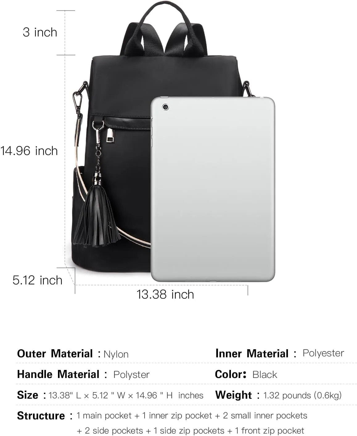 Telena Backpack Purse for Women, PU Leather Anti Theft Travel Purse Shoulder Bags with Tassel