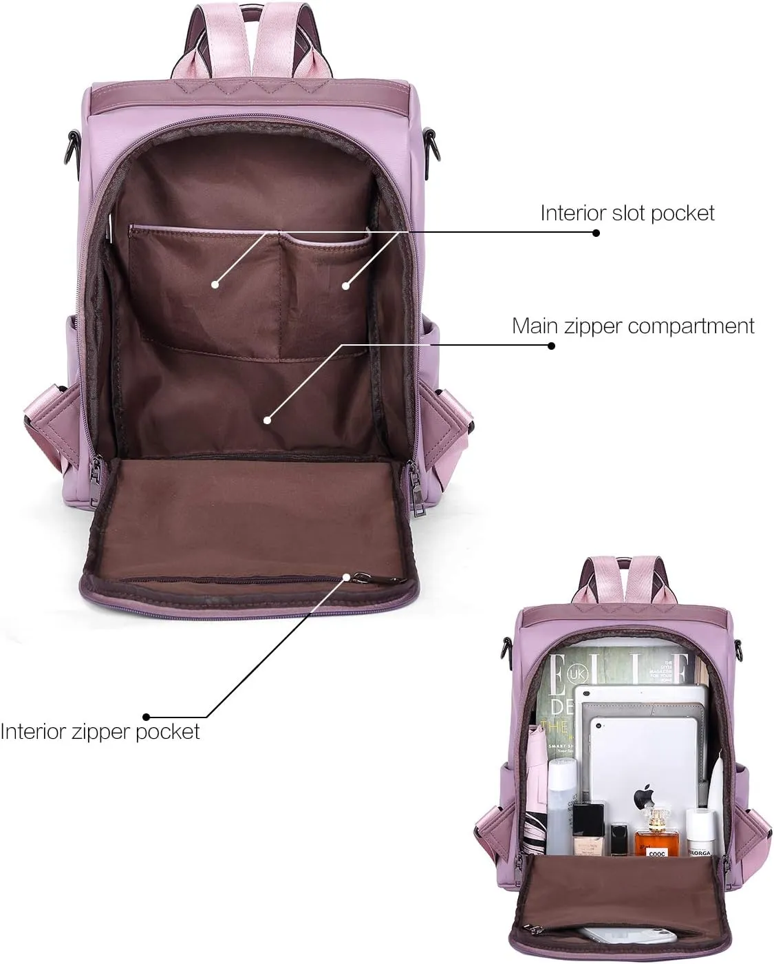 Telena Backpack Purse for Women, PU Leather Anti Theft Travel Purse Shoulder Bags with Tassel