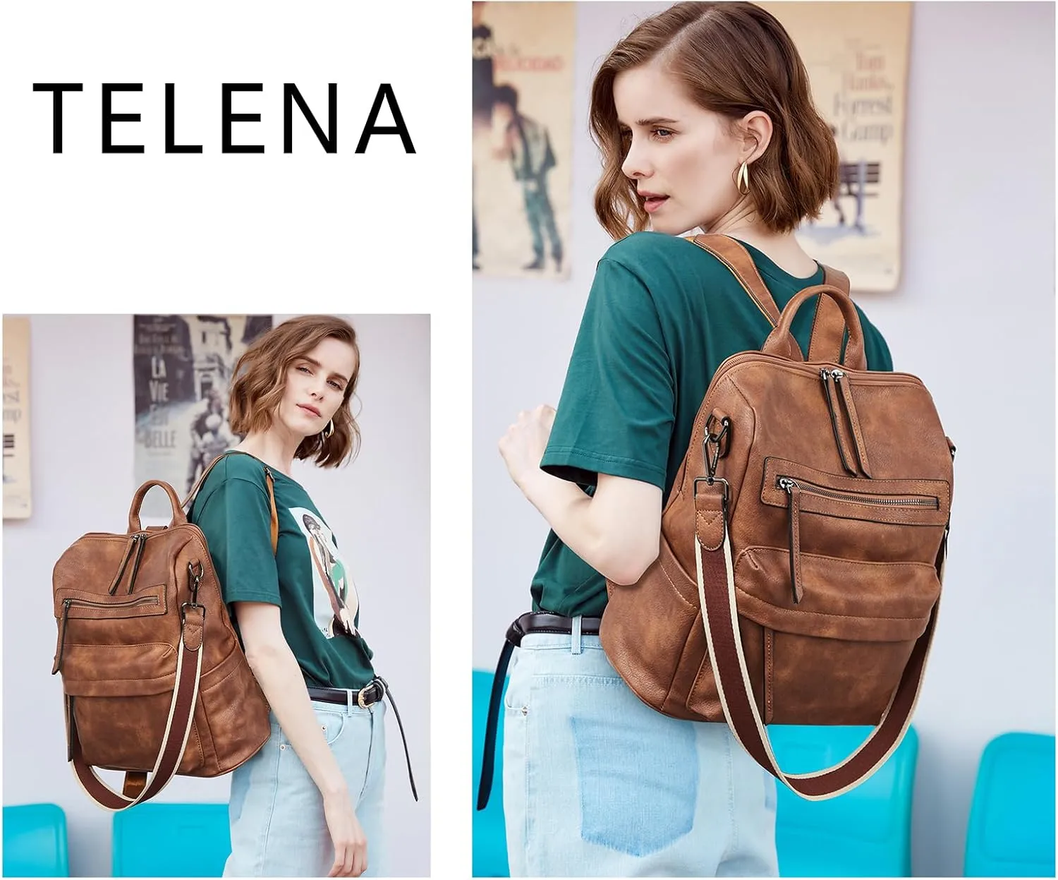 Telena Womens Backpack Purse Vegan Leather Large Travel College Shoulder Bag with Tassel
