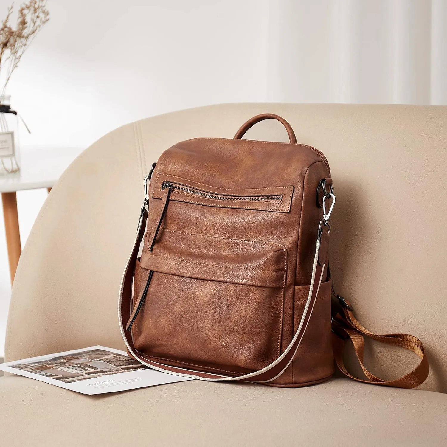 Telena Womens Backpack Purse Vegan Leather Large Travel College Shoulder Bag with Tassel