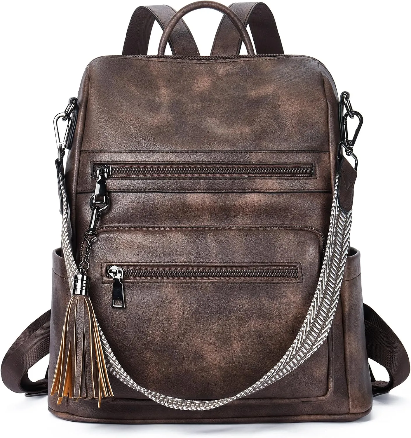 Telena Womens Backpack Purse Vegan Leather Large Travel College Shoulder Bag with Tassel