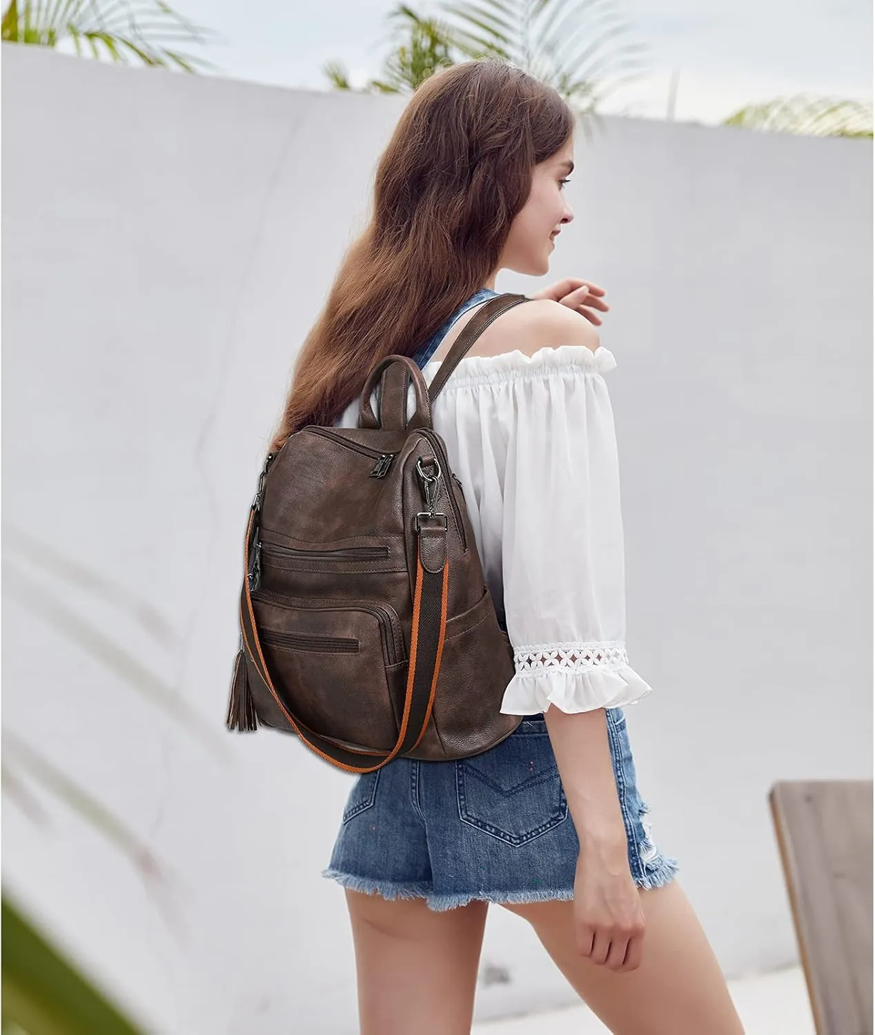 Telena Womens Backpack Purse Vegan Leather Large Travel College Shoulder Bag with Tassel