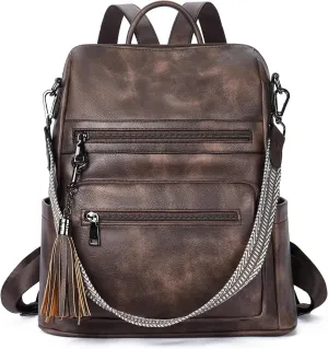 Telena Womens Backpack Purse Vegan Leather Large Travel College Shoulder Bag with Tassel