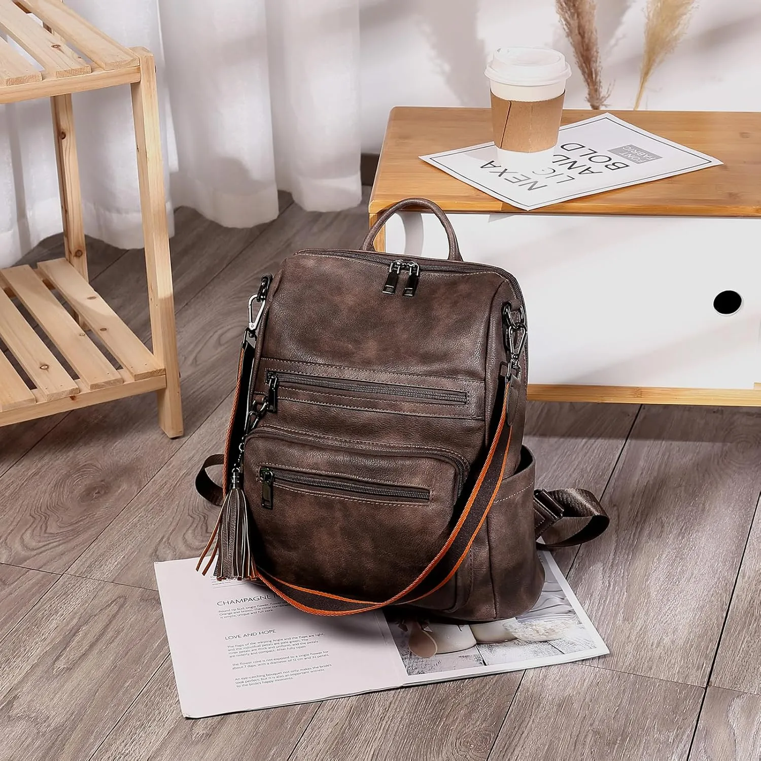 Telena Womens Backpack Purse Vegan Leather Large Travel College Shoulder Bag with Tassel