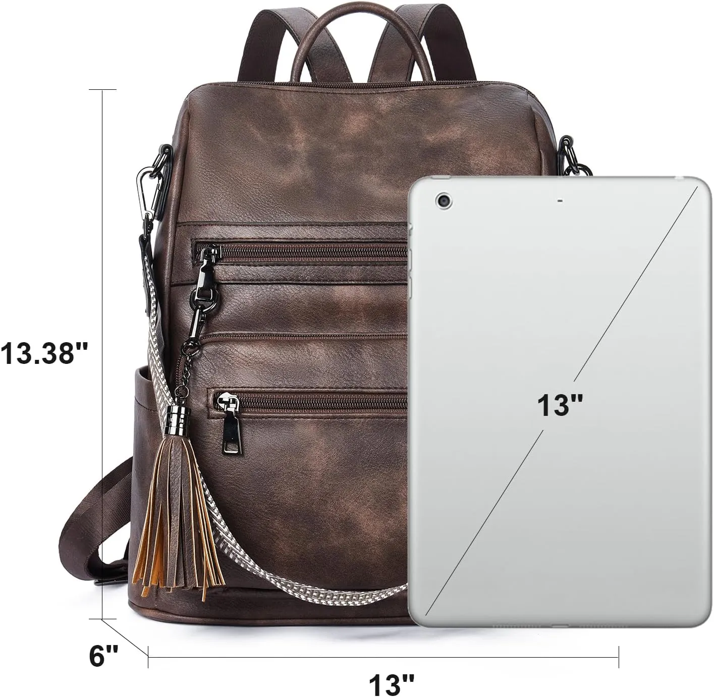 Telena Womens Backpack Purse Vegan Leather Large Travel College Shoulder Bag with Tassel
